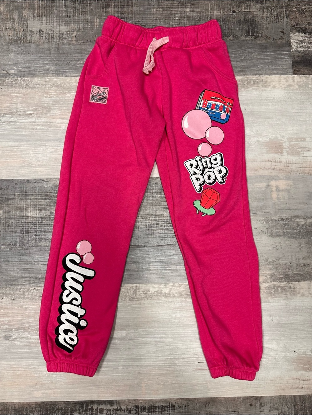 Pink Justice Pants has Ring Pop and Bazooka Bubble Gum Prints sweatpants